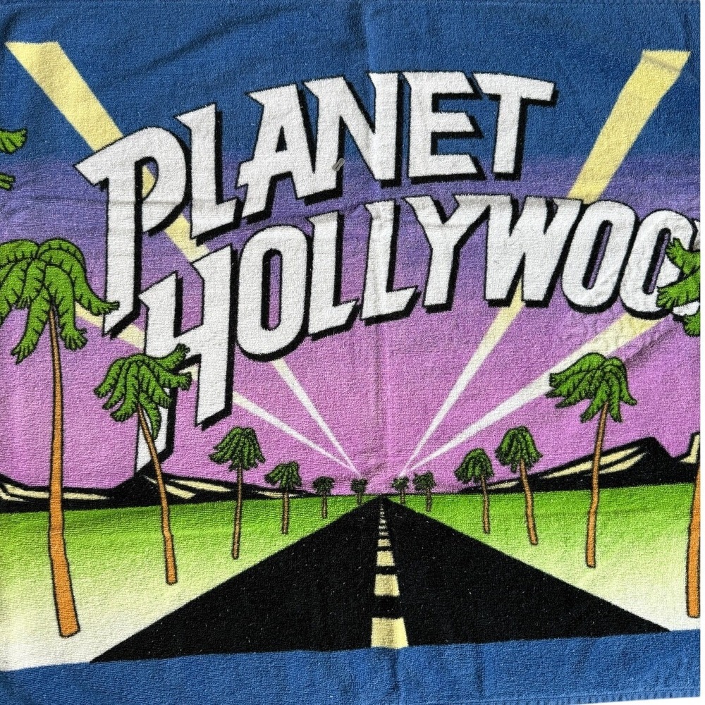 Vintage Planet Hollywood Beach Towel Hilasal 100% Cotton 90s Retro Blue - Picture 2 of 3